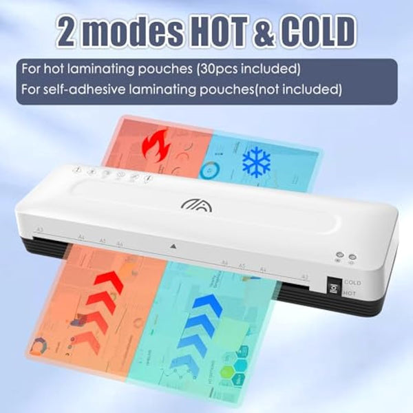 A3 Laminator, 13 inches Laminating Machine with 30 Laminating Pouches for A3 A4 A5 A6, Cold and Thermal Laminator Machine for Office Home School Use