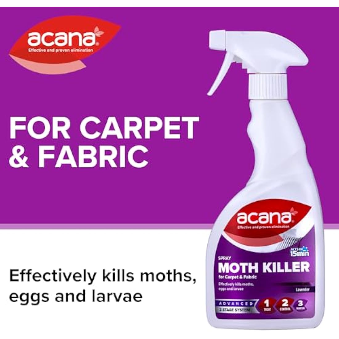 Acana Carpet & Fabric Freshener 500 Millilitre - Moth Killer Spray - Lavender Fragrance - for Carpets, Rugs & Curtains - Non-Staining (Packaging May Vary)