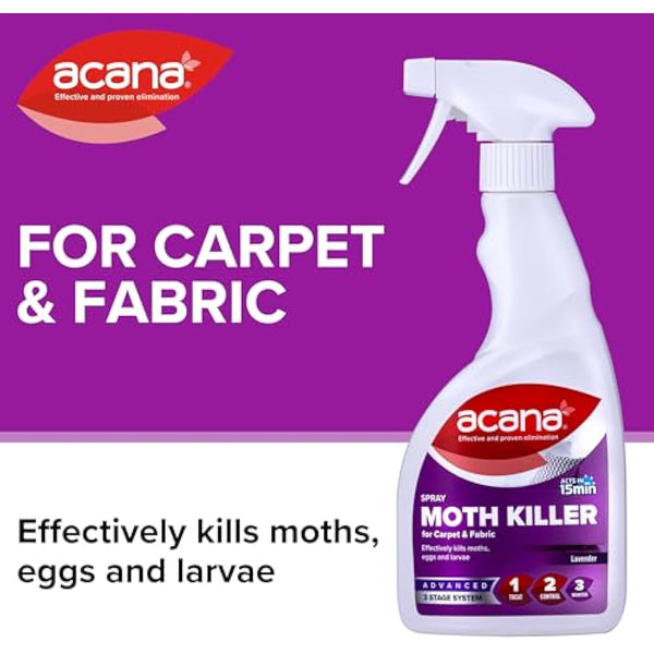 Acana Carpet & Fabric Freshener 500 Millilitre - Moth Killer Spray - Lavender Fragrance - for Carpets, Rugs & Curtains - Non-Staining (Packaging May Vary)
