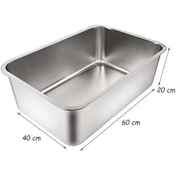 Yangbaga Cat Litter Tray 24"*16"*8" Stainless Steel, Odourless and Spacious Design for Easy Cleaning, Ideal for Large Cats, Multiple Pet Households, Rustproof with Non-Slip Base