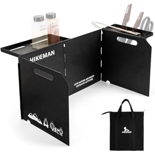 HIKEMAN Camping Stove Windshield - Outdoor Folding Gas Stove Windshield,Portable Cooking Windscreen,Camping Wind Blocker with a Storage Bag for Camping,Hiking,Picnic,Cooking (Black)
