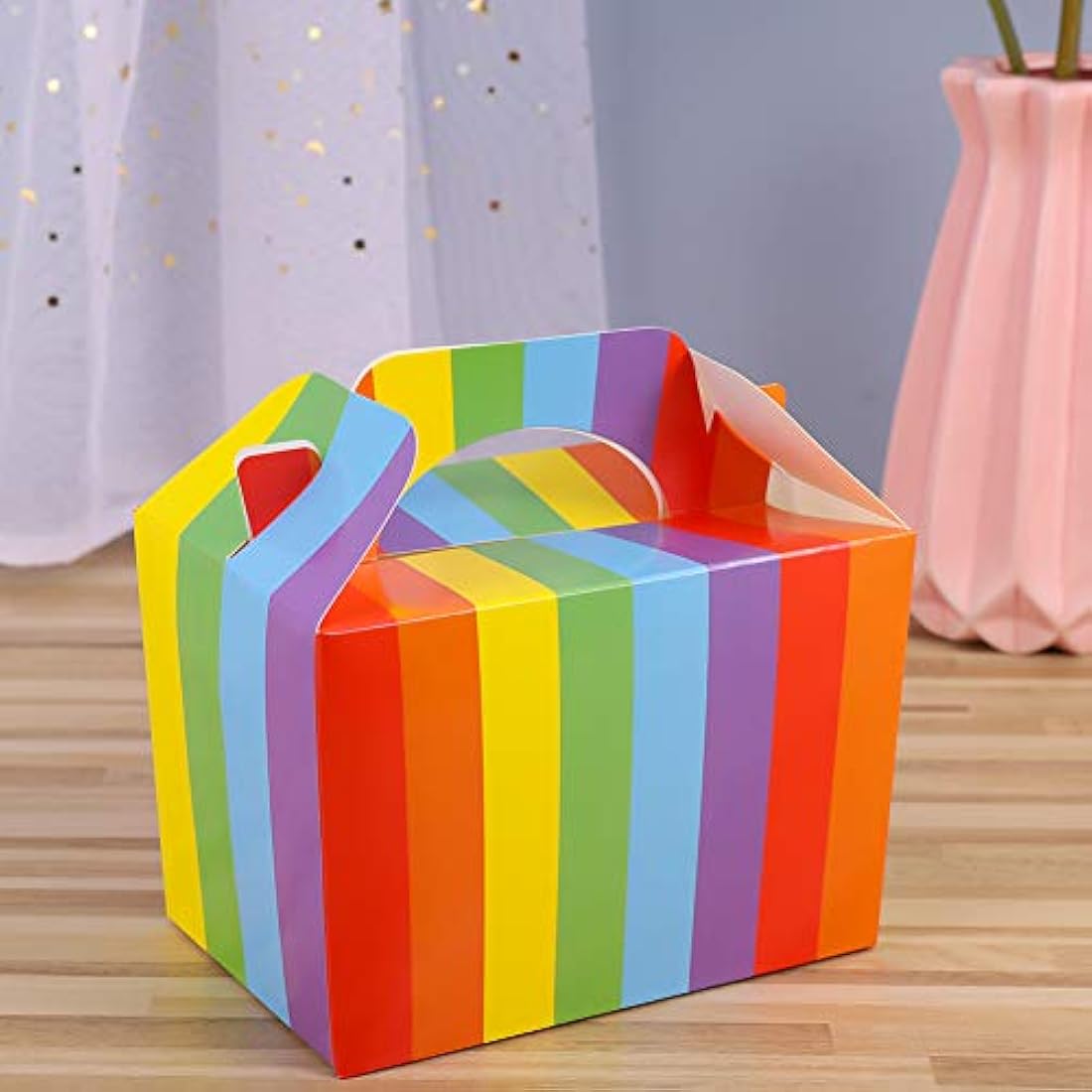 angelikashalala 20Pack Party Favor Paper Boxes Rainbow Small Cake Boxes Snacks Food Assemble Boxes for Birthdays Party,15 * 10 * 10CM