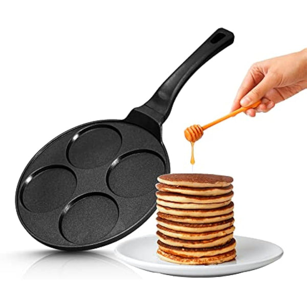 INTIGNIS® Non-Stick Pancake Pan - Multi Hole Mini Pancake Maker, 4 Hole American Style Crepe & Pancake Pan for Perfect Individual Pancakes, Frying Eggs, Uthappam, Induction Compatible (4 - Fix)