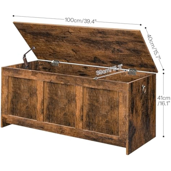 HOOBRO Storage Chest, Wooden Storage Bench, Blanket Storage Box, Wooden Storages Chest Trunk, Large Toy Chest, Shoe Storage Bench, 100 cm, U-Shaped Opening, Rustic Brown EFG141CW01
