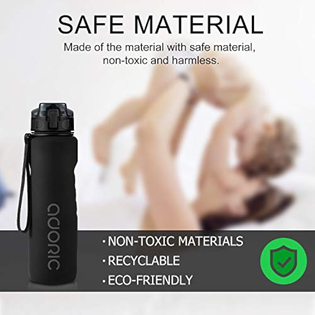 ADORIC Sports Water Bottle 1L, BPA Free Tritan Non-Toxic Plastic Sport Water Cup, Durable Leak Proof Water Bottle with Filter, Flip Top (Black-1000ml)
