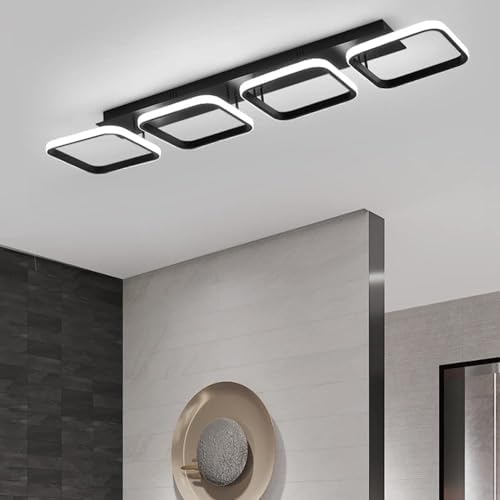 EIDISUNY Modern Led Ceiling Lights, 4 Square Black Lamp LED, Indoor Led Ceiling Lighting Fixtures for Porch Hallway Bedroom Living Room Kitchen Office Entrance - 44W Cool White Light 6000K (Black)