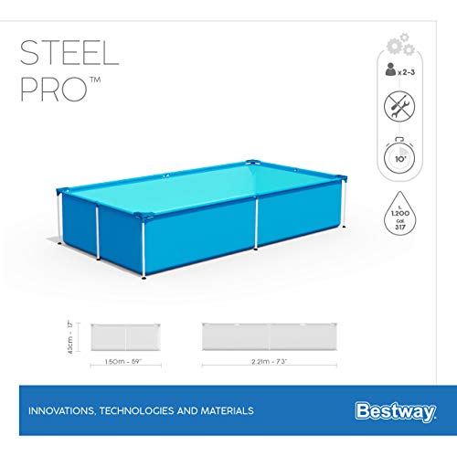 Bestway 56401 Steel Pro Pool | Swimming Pool, Rectangle Above Ground Fast Set Pool, Children’s Detachable Pool, Multiple Sizes, Blue, 221 x 150 x 43 cm