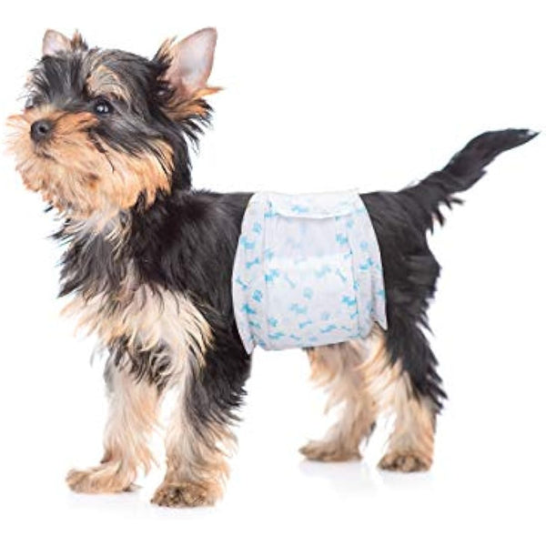 Flying Paws Male Dog Nappies, XS-60 Disposable Dog Wraps for Puppy Incontinence Super Absorbent Male Wraps, Soft Cotton, Stereoscopic Edge Fit for Potty Training, Travel