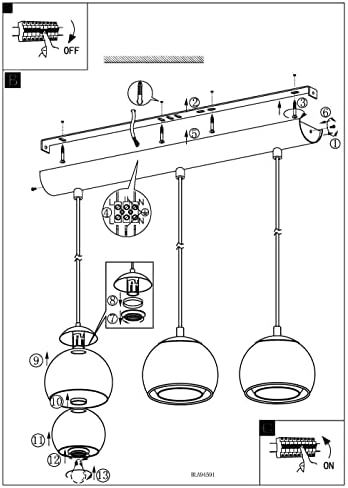 EGLO Ceiling Light Fitting Rocamar with 3 lampshades, Pendant Lighting Made of Copper-Coloured Steel and Clear Glass, Hanging lamp for Dining Table and Living Room, E27 Socket