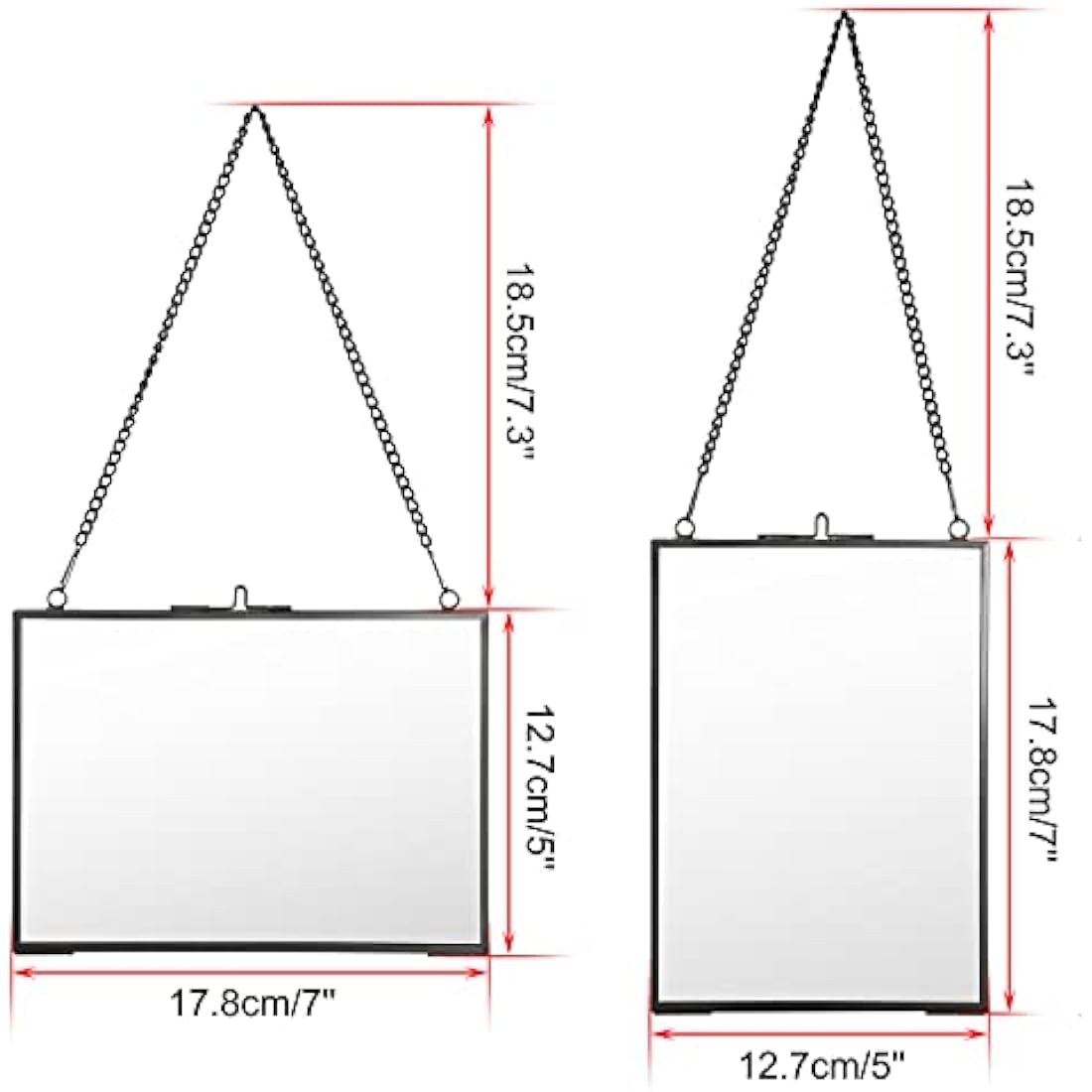 SUMTree Set of 2 Black Glass Hanging Photo Picture Display Frame, Floating Glass Picture Frame with Chain for Family Tree Mini Photo, Gallery Wall Art Work, Pressed Flower, collage, etc, 5 * 7 inch