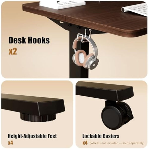 ERGOMAKER Electric Standing Desk Height Adjustable Desk 80x60cm (31.5"x23.6"), Sit Stand table with Splicing Top for Home Office (Black Frame + Black Walnut Desktop)