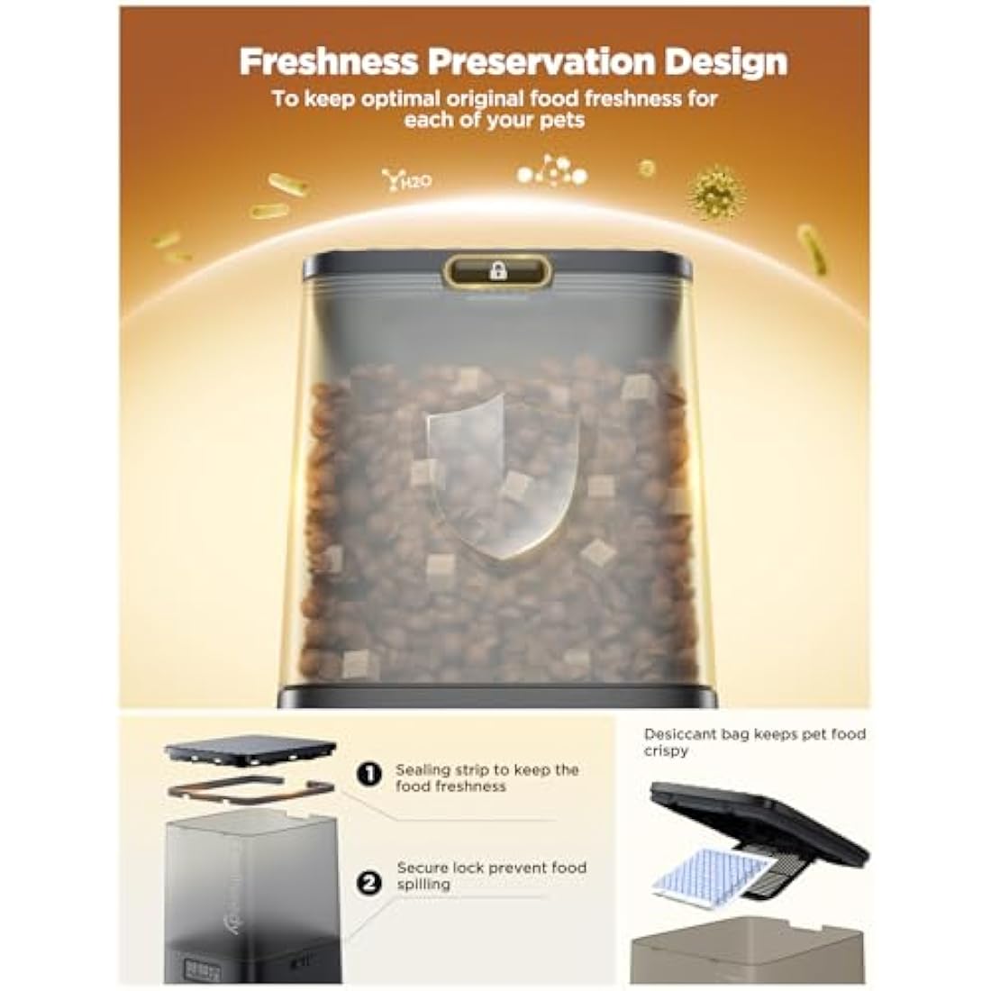 FEELNEEDY 5L Automatic Pet Feeder, Automatic Cat Feeder with Timer, Up to 6 Meals per Day with 2 Detachable Cat Bowls, Battery/Plug-in Power, 10s Voice Recording