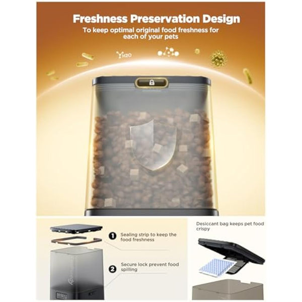 FEELNEEDY 5L Automatic Pet Feeder, Automatic Cat Feeder with Timer, Up to 6 Meals per Day with 2 Detachable Cat Bowls, Battery/Plug-in Power, 10s Voice Recording