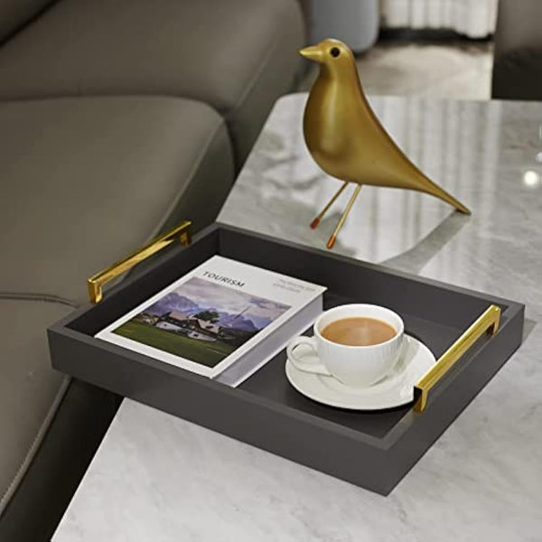 16"x12" Serving Trays with Handles, Grey Decorative Serving Tray, Ottoman Trays, Living Room, Bathroom, and Outdoors Decorative Trays (Charcoal)