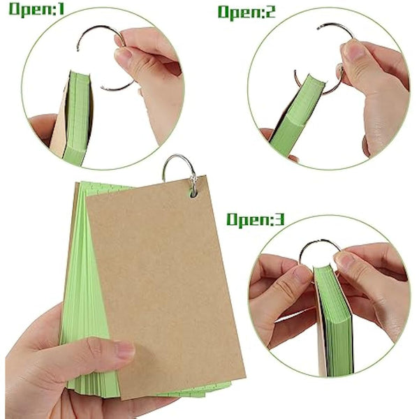 Flash Cards, 360 PCS Ruled Index Cards Revision Cards with Binder Ring Kraft Paper Notecards Lined Index Cards for Office School Home Study Record 4.9*2.9 Inch