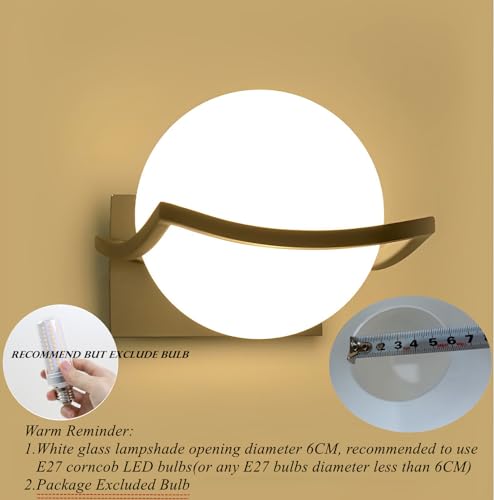 KRUIHAN LED Glass Ball Wall Lamps - Creative Glass Wall Lights for Bedroom/Bedside/Hallway/Living Room, LED Globe Wall Light(Bulb Not Included) Black