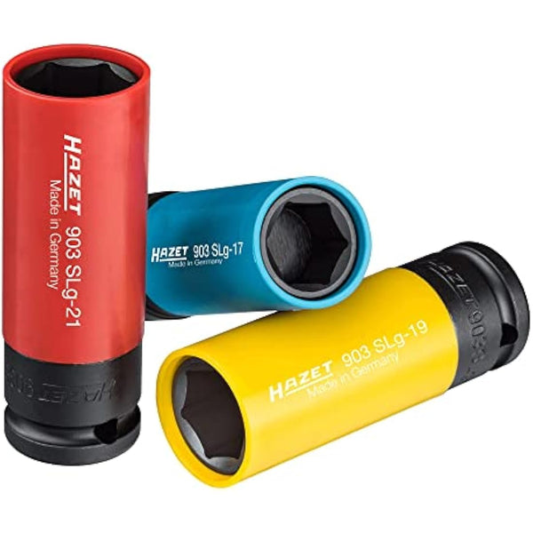 Set di chiavi a bussola HAZET 903SPC/3, Chiave quadra da 12,5 mm (1/2 pollice), larghezza trasversale 17 21 mm, con bussola in plastica, Montaggio di pneumatici con cerchioni in alluminio