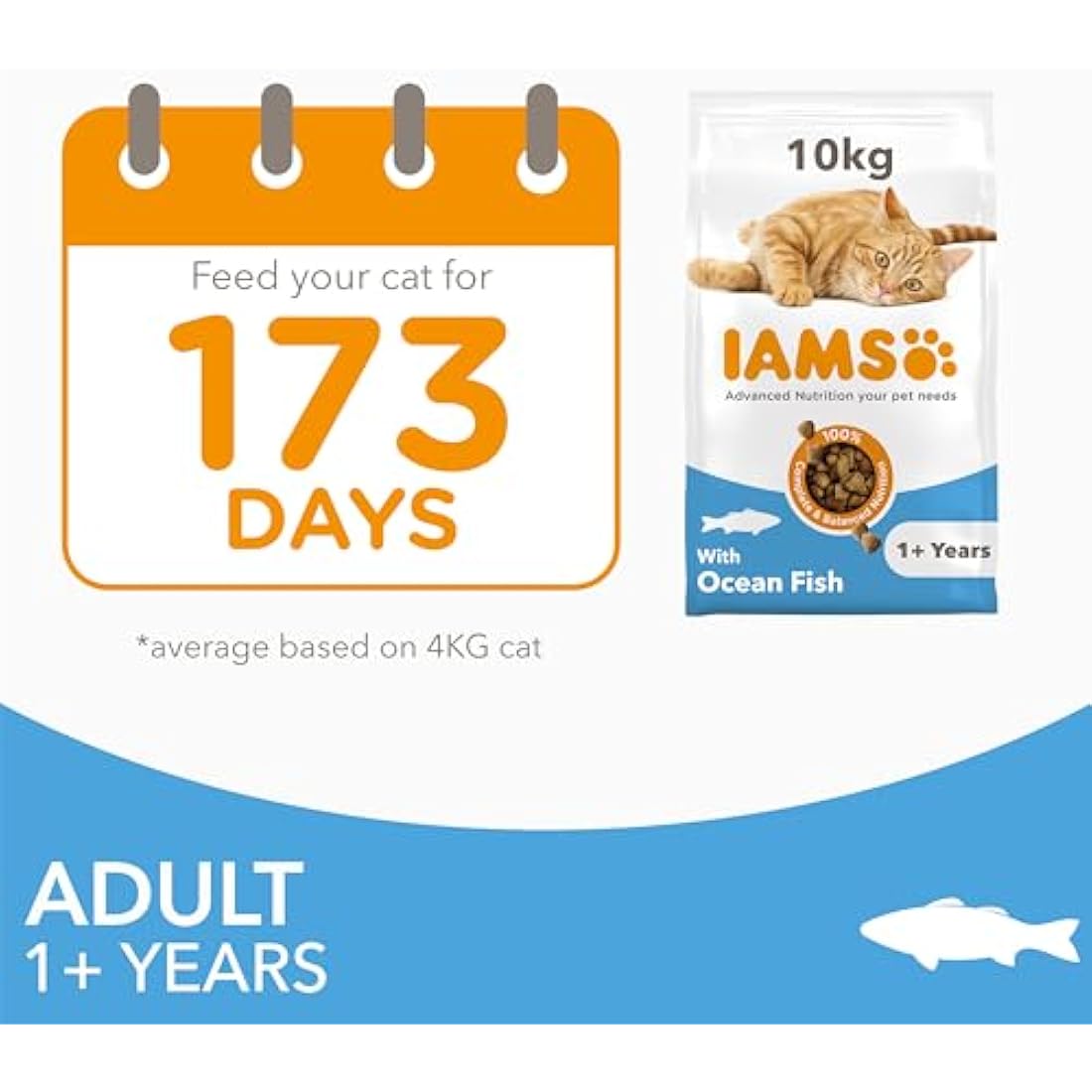 IAMS Adult Complete Dry Cat Food Ocean Fish 10kg - Supports Strong Immune System