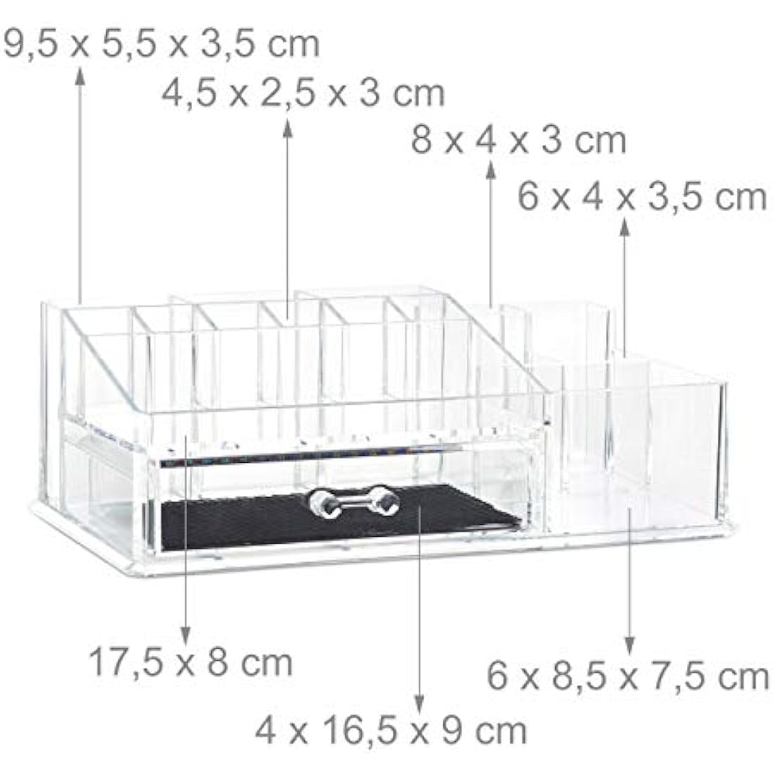 Relaxdays Makeup Organiser with Drawer, Acrylic Storage Box for Cosmetics and Jewellery, Lipstick Holder, Transparent