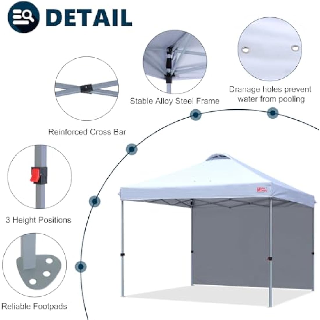 MASTERCANOPY Durable Ez Pop-up Gazebo Tent with 1 Sidewall (3x3M,White)
