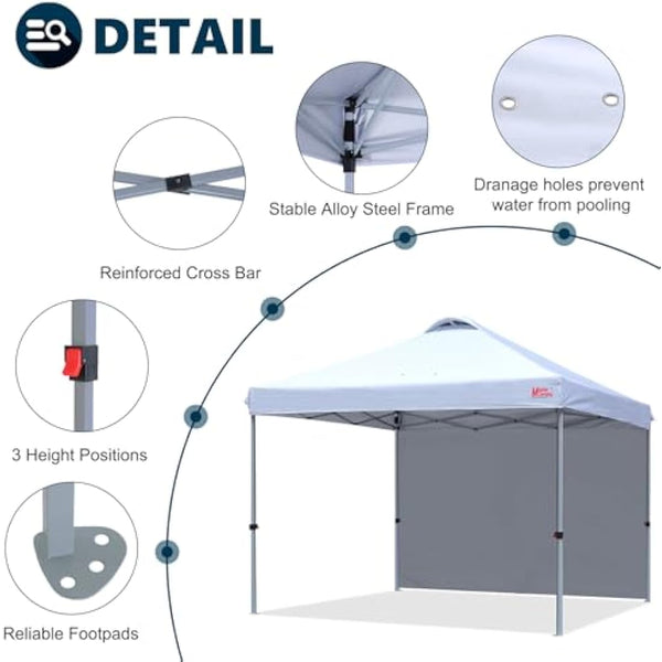 MASTERCANOPY Durable Ez Pop-up Gazebo Tent with 1 Sidewall (3x3M,White)