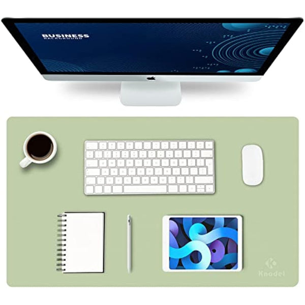 K KNODEL Small Office Leather Desk Mat, Mouse and Keyboard Pad, Computer and Laptop Mat, Desktop Protector and Cover, Writing Pad and Blotter (60x35cm, Light Green)
