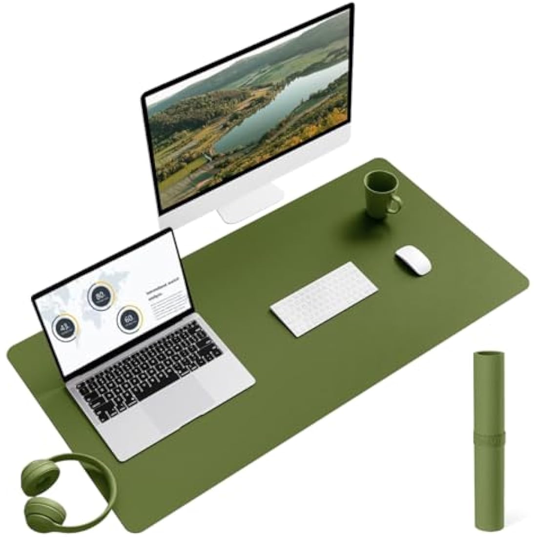 YSAGi Non-Slip Desk Pad, Waterproof PVC Leather Desk Table Protector, Ultra Thin Large Mouse Pad, Easy Clean Laptop Desk Writing Mat for Office Work/Home/Decor (90 x 43 cm, Grass Green)
