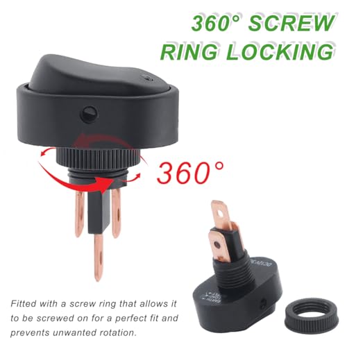 DAOKAI LED Lighted Rocker Switch 12V 30A SPST 3 Pin ON Off Toggle Switch Illuminated Red Lighted Oval Shaped Switch for Automotive Truck RV Boats - 5pcs