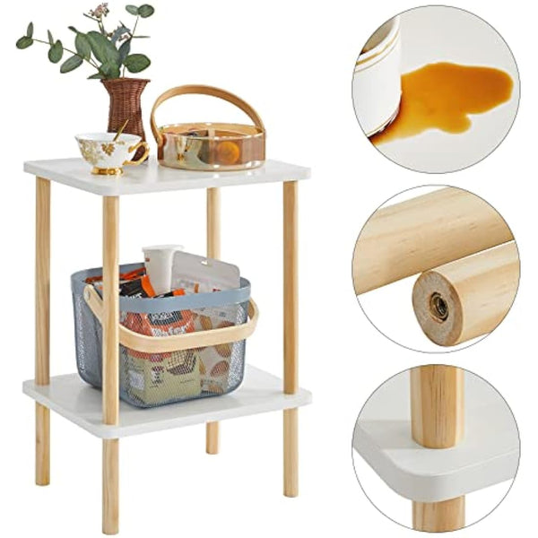 IBUYKE 2-Tier Side Table, Narrow End Table with Storage Shelf, Nightstand Bedside Table for Small Spaces, Bedroom, Living Room, Entryway, Farmhouse, No-Tool Assembly, White WST002W