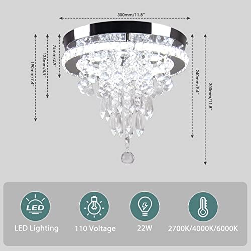 FRIXCHUR 11.8" Crystal Ceiling Light Modern Crystal Chandelier LED Flush Mount Ceiling Lighting 4 Tiers Crystal Raindrop Light Fixture for Bedroom Hallway (Dimmable)