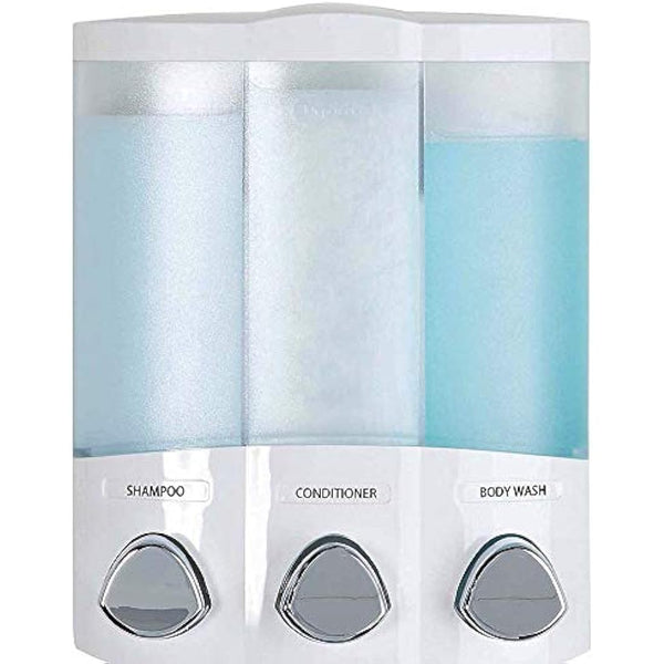 Better Living Products 76354 Euro Series TRIO 3-Chamber Soap and Shower Dispenser, White, Acrylonitrile Butadiene Styrene (ABS)