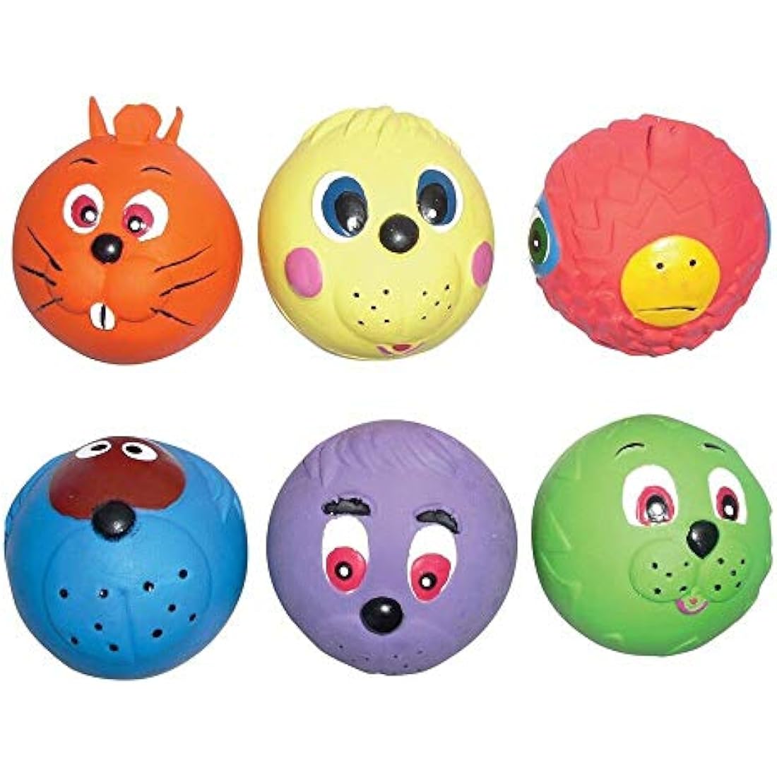 6 x Latex Faceballs Dog Puppy Toy Tennis Balls Sized Soft Squeaky Face Balls