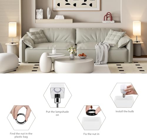 Aooshine Touch Control Bedside Lamps Set of 2, 3-Way Dimmable Table Lamp with USB-C+A Charging Ports, Bed Side Lamps for Bedroom with White Fabric Shade(Bulbs Included)