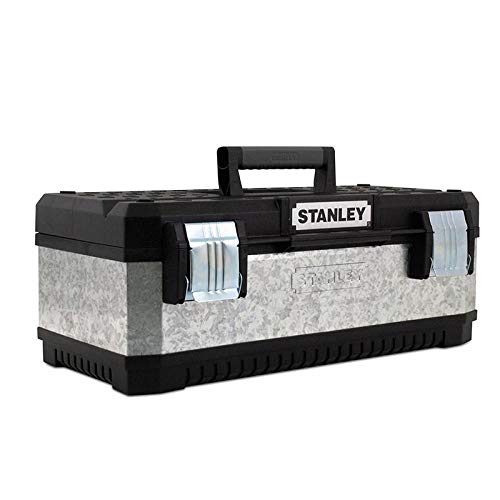 STANLEY Galvanised Toolbox Chest with Heavy Duty Metal Hinge, Portable Tote Tray for Tools and Small Parts, 26 inch, 1-95-620