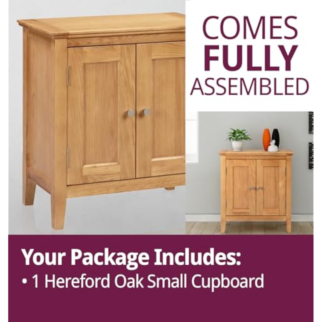 Hallowood Furniture Hereford Small Cupboard with Adjustable Shelf, Shoe Storage Cabinet, Light Oak Shoe Cabinet for Bedroom or Hallway, Stylish Wooden Kitchen, Bathroom or Living Room Furniture