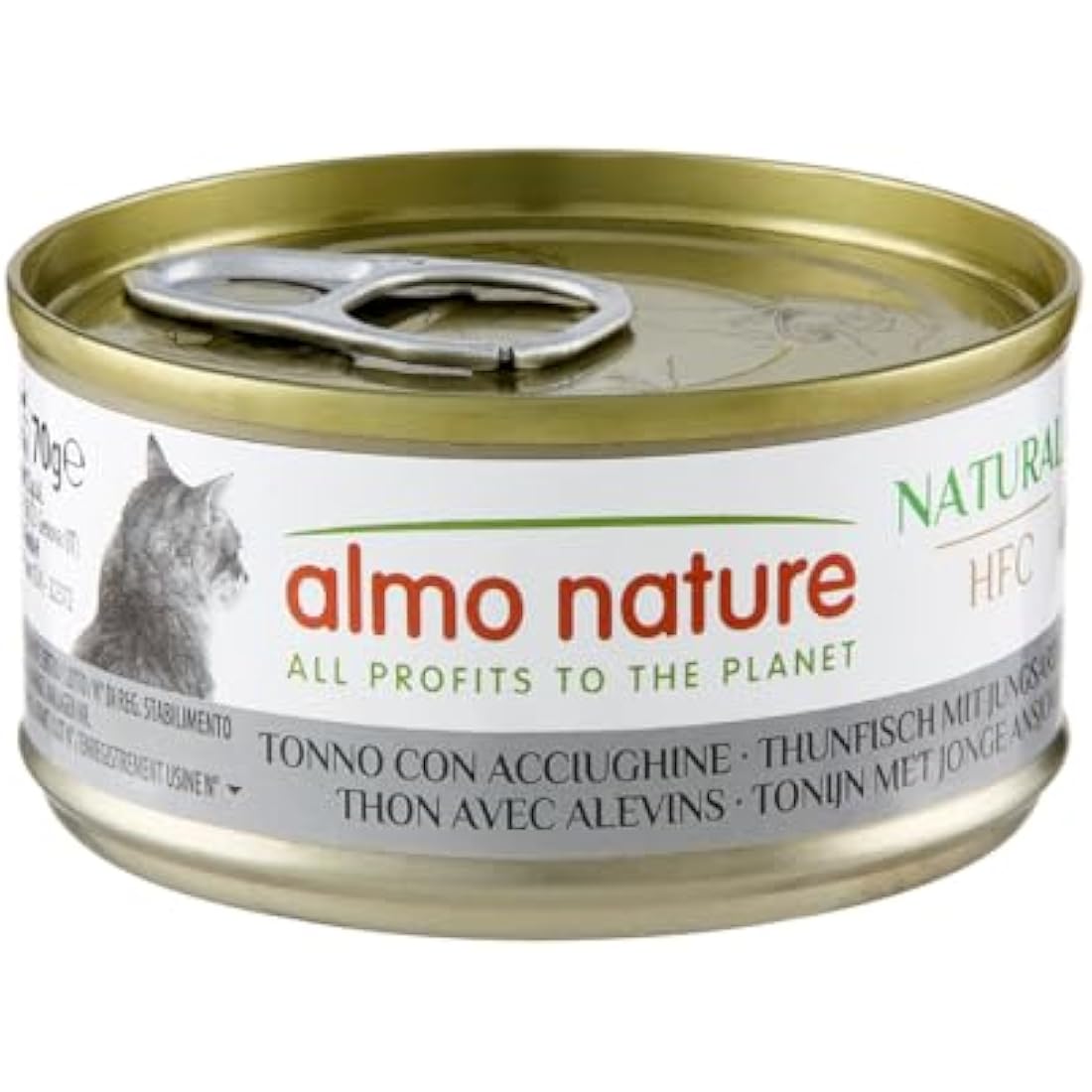 Almo Nature HFC Natural - Wet Cat Food for Cats - Tuna with Whitebait - Gluten-Free, Grain-Free, Human-Grade, Monoproteic - 70g (Pack of 24)