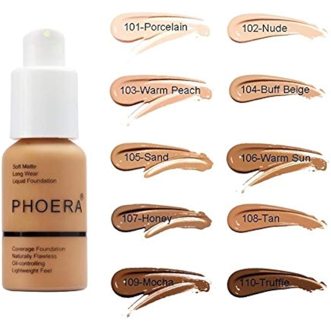 Aquapurity Phoera® Full Coverage Foundation Soft Matte Oil Control Concealer 30ml Flawless Cream Smooth Long Lasting (110 TRUFFLE)