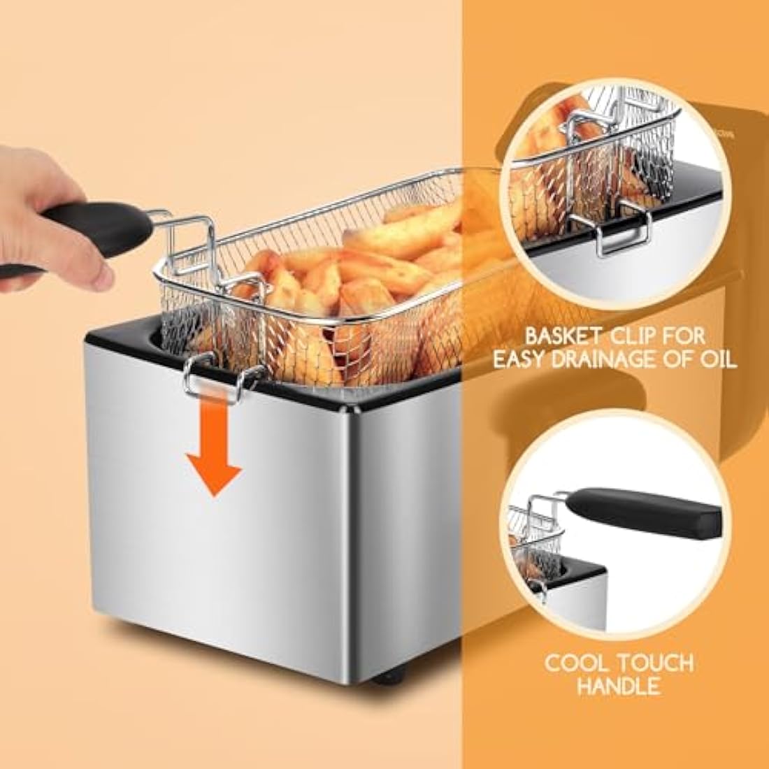 Aigostar Deep Fat Fryer 2200W, 3 Litre Deep Fryer Easy Clean, with Viewing Window, Stainless Steel, Temperature Control, Removable Oil Basket, Silver - Ushas 30JPN