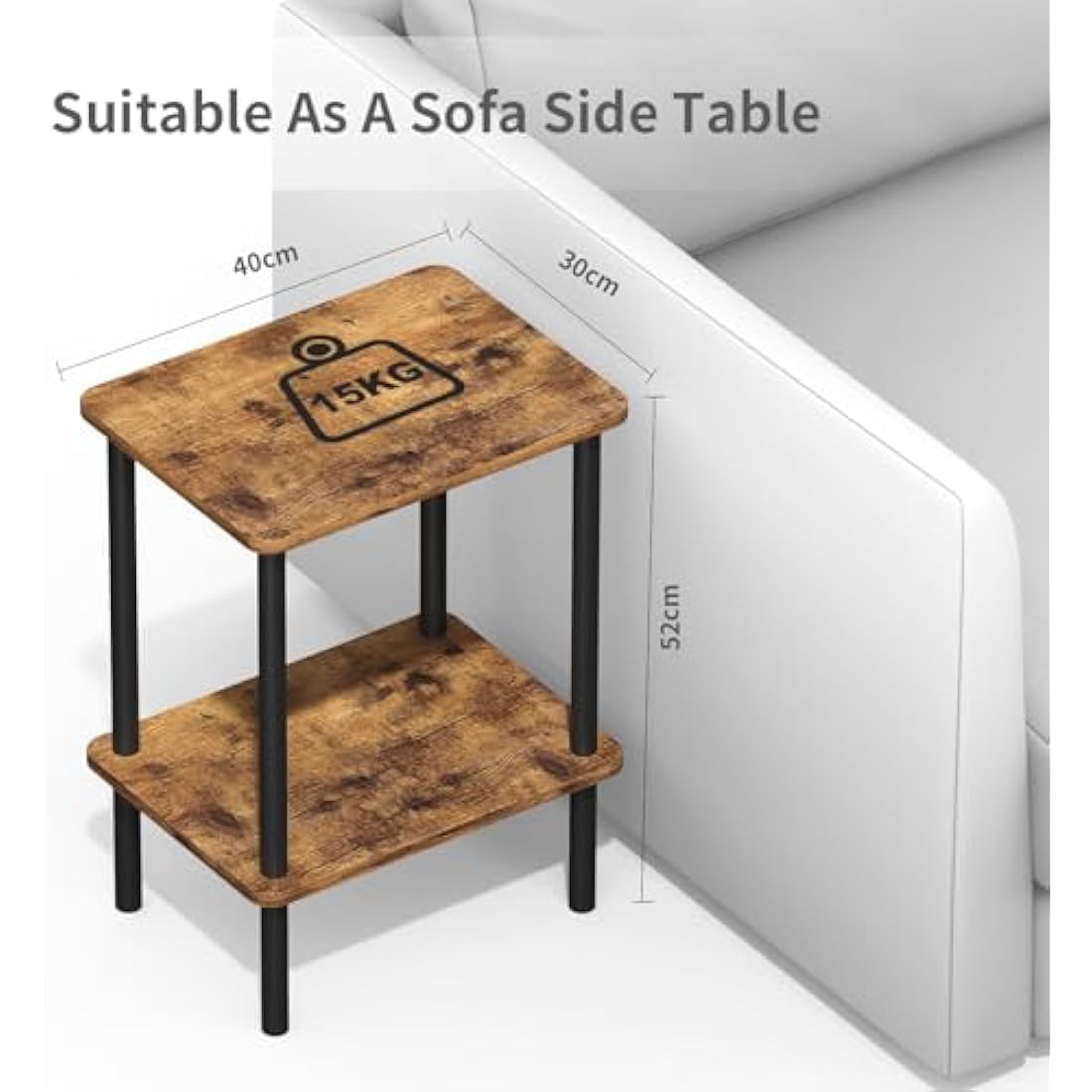 APICIZON 2 Tier Side Table, Narrow End Table with Storage Shelf, Bedside Table Nightstand for Small Spaces, Bedroom, Living Room, Entryway, Farmhouse, No-Tool Assembly, Rustic Brown