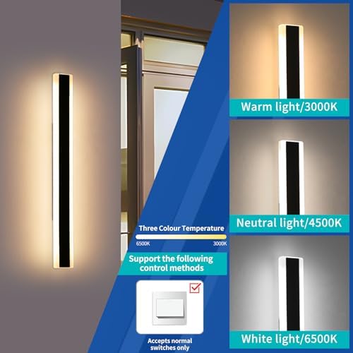 Mikeru 100cm LED Long Outdoor Wall Light, 2pack 3 Colour Light 3000k/4500k/6000k Garden Wall Light, IP65 Rainproof Acrylic Wall Sconce for Living Room, Garden, Courtyard, Villa