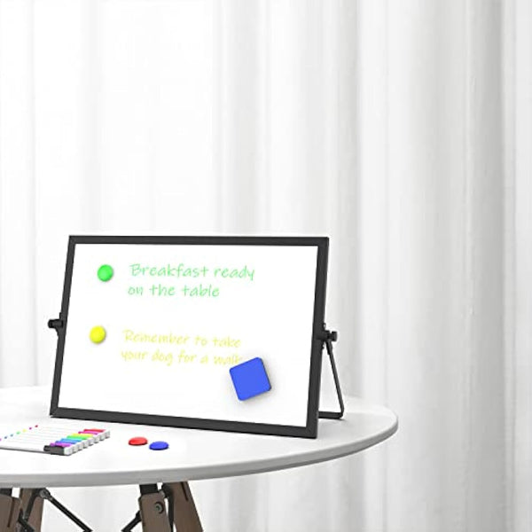 OWill Black Dry Erase Whiteboard, 30 X 40 cm Magnetic Desktop Whiteboard with Stand, A3 Small White Board with 8 Pens, Portable Double-Sided White Board Easel for Drawing School Supplies