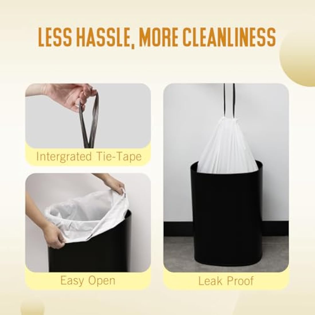 GRANDMA SHARK 38-48L UP TO 55L Bin Bags Liners Drawstring Trash Bag, Handle Waste Bags, 90 Garbage Bag, Super Strong, Anti-drip Unscented, 60 × 74 cm