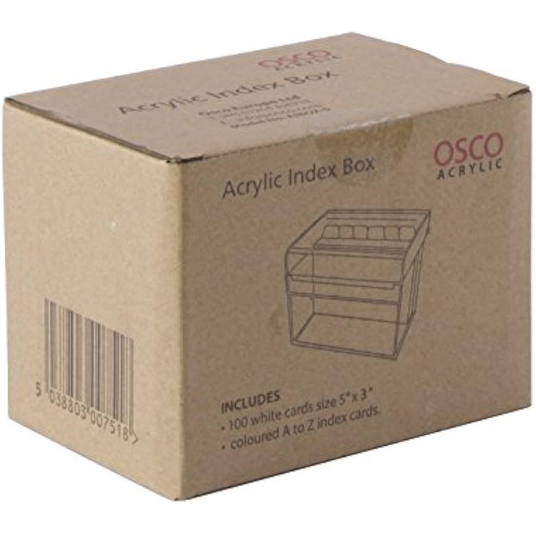 OSCO Clear Acrylic Index Box | Small | A to Z Divider Tabs | 100 Lined Note Sheets Included (5" X 3") | Ruled Revision Flash Cards | Recipe Notes | Contacts Filing | Fits 127 x 76 mm