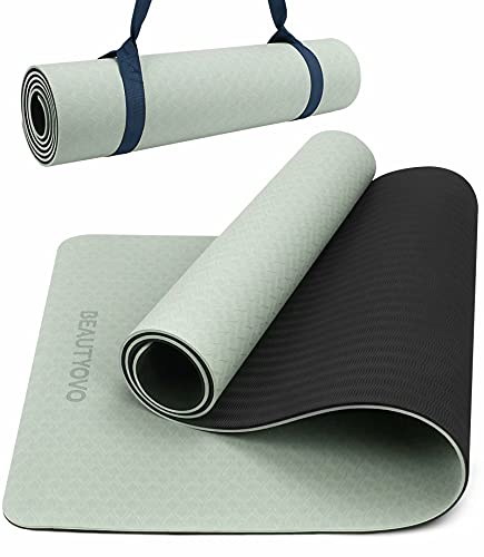 Yoga Mat Non Slip Thick 0.31"(8mm) with Strap, TPE Fitness Mat for Yoga Pilates Workout, 72"?24"(183?61cm) Large Yoga Mats for Women Men and