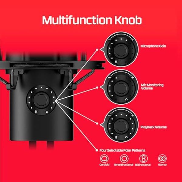 HyperX Quadcast 2 USB Microphone for Gaming, Streaming and Podcasting | On-Board Controls | LED Lighting | Quick Release Shock Mount | Built-in Arm/Stand Mount | PC, Mac, PS5, PS4 | USB-C | Black