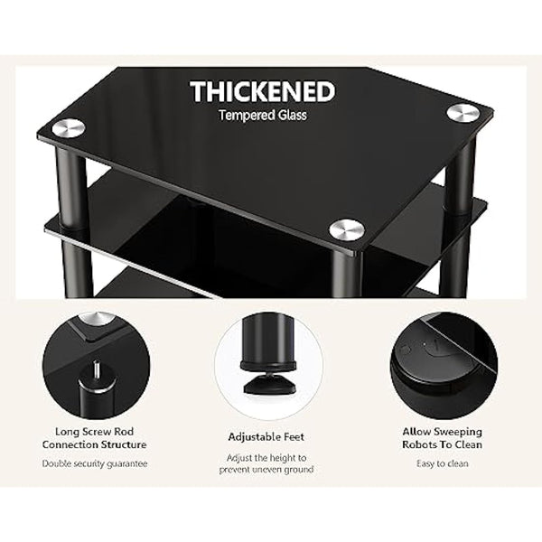 FITUEYES HiFi Rack AV Shelf 4-Tiers Glass TV Stand with Tempered Glass Media Storage Shelves Black