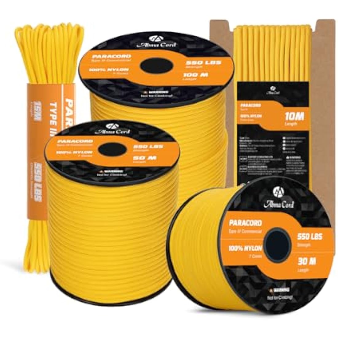 Abma Cord Paracord 550 4mm 10m 100% Nylon Rope Type III 7 Strands Parachute Cord for DIY, Camping, Survival, Outdoor - Max. 250kg - Golden Yellow