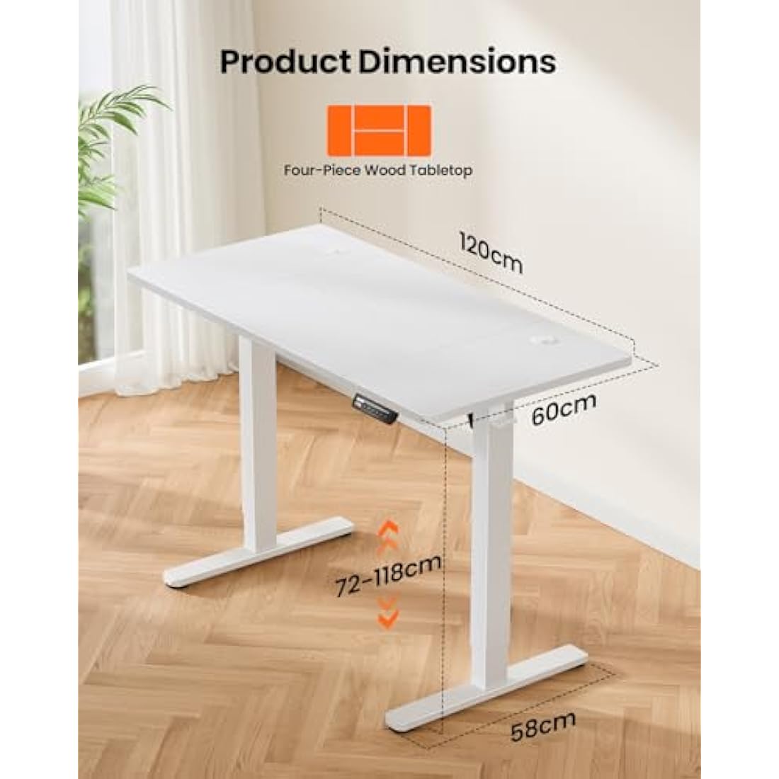 ErGear Electric Standing Desk Height Adjustable 120 x 60cm, Sit Stand Desk with 4 Memory Smart Pannel, Home Office Desk with Splice Board