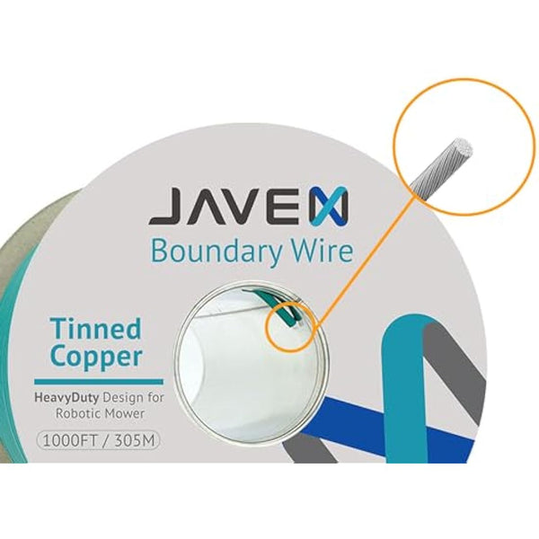 JAVEX Robotic Mower Boundary Wire Cable- Tinned Copper, Heavy Duty Universal for Gardena, Husqvarvna, Worx & Other Lawn Auto-Mower Brands Installation Kit [3.4mm, 24strand x 0.25mm] Green, 305M/1000FT