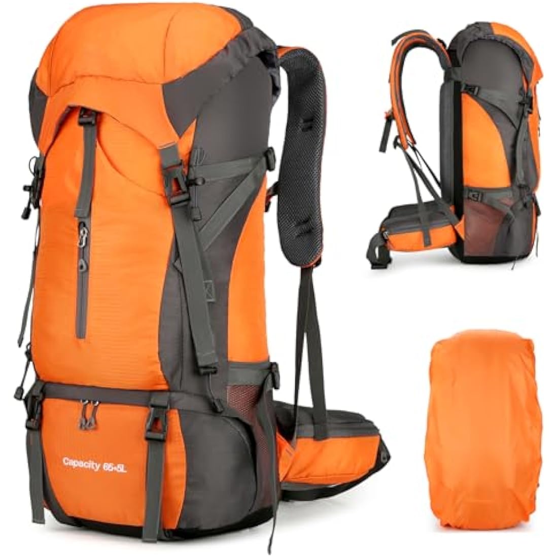 Durable 70L Hiking Camping Backpack with Waterproof Rain Cover, Lightweight Outdoor Sport Travel Daypack 65L+5L Rucksack for Climbing Touring Ultralight High-Capacity for Men and Women